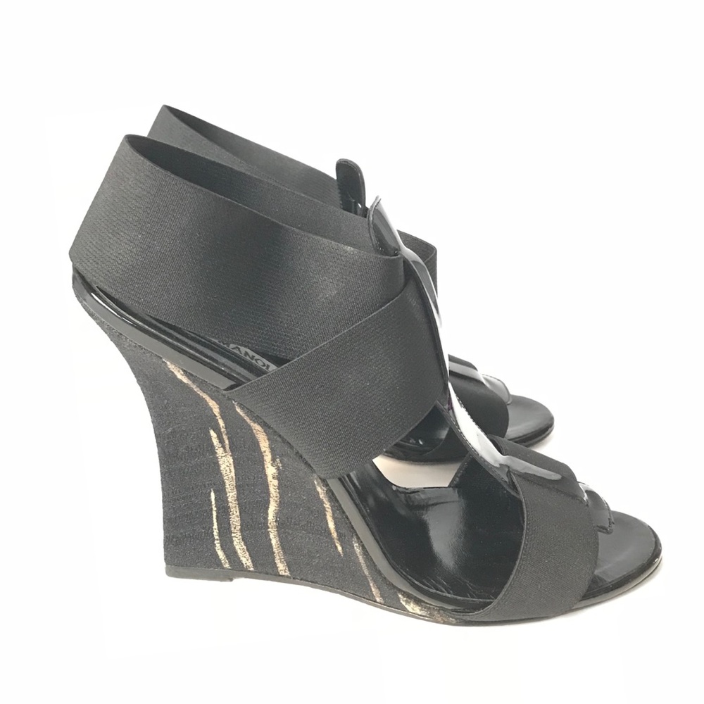 Manolo Blahnik Black Wedge Sandals